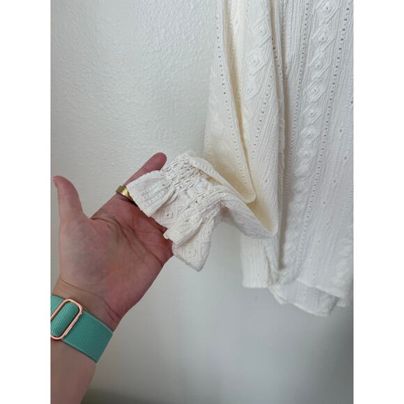 FRYE Women’s Salt Texture Long Sleeve Peasant Blouse in Salt Breeze Size Small - Picture 7 of 8